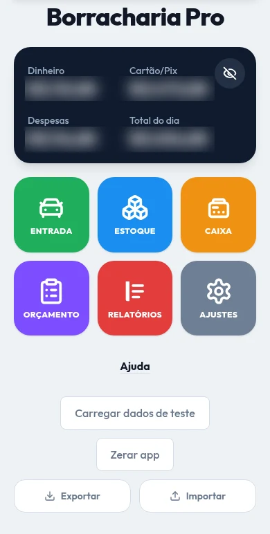 Exemplo: aplicativo de gestão para borracharia